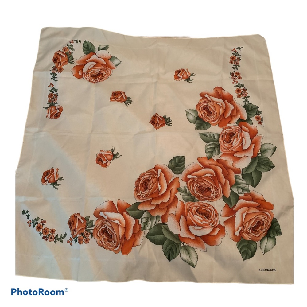 Vintage Silk Scarf - Rose Print - Pink & White